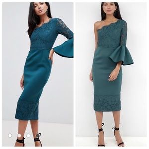 ASOS one shoulder lace midi dress